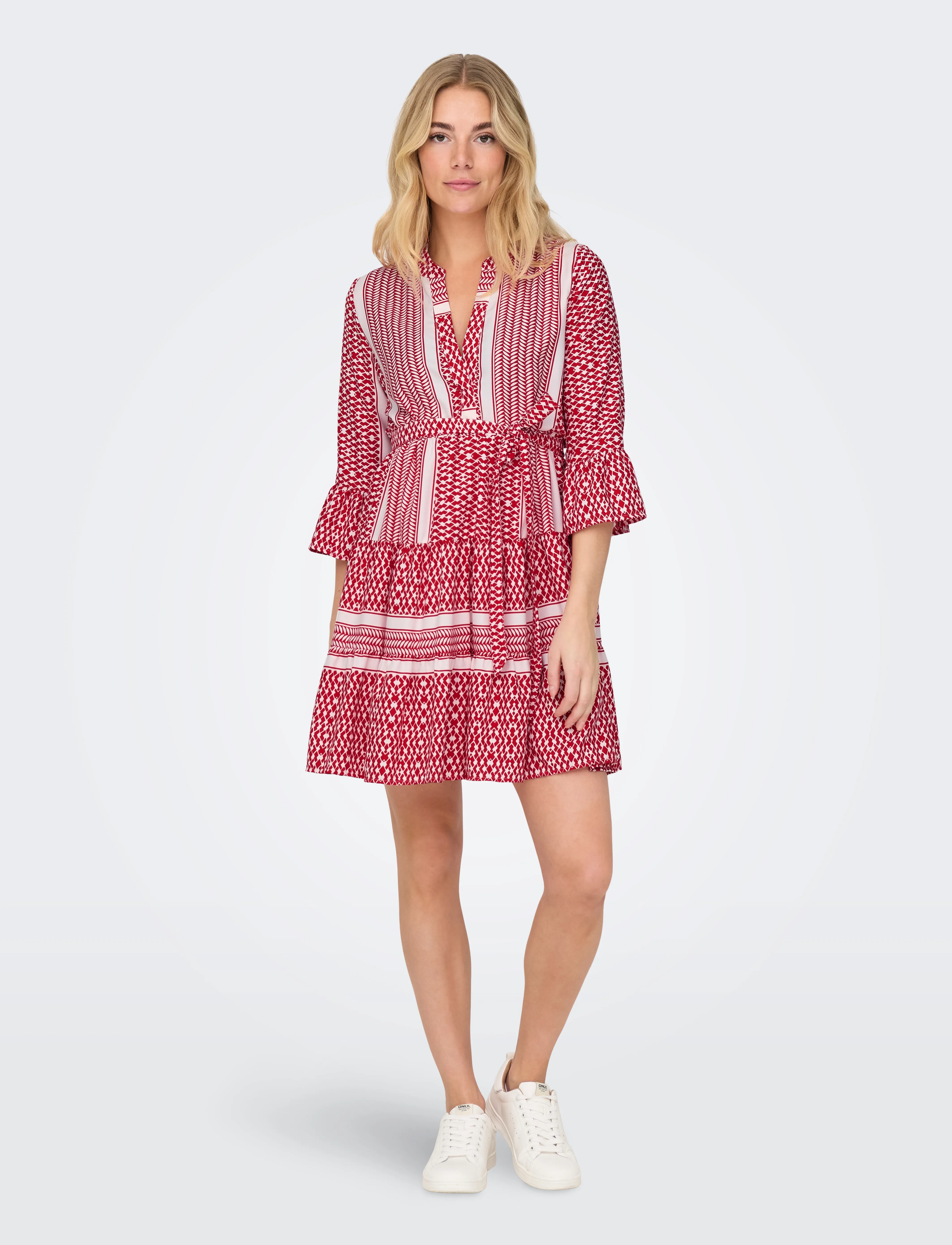 ONLY ONLATHENA LIFE 3/4 SHORT DRESS WVN NOOS - Kjoler - SALSA / red