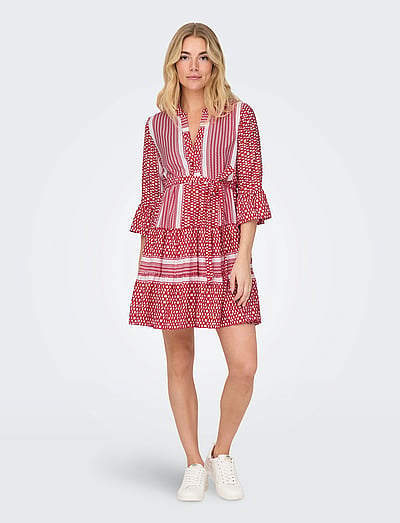 ONLY ONLATHENA LIFE 3/4 SHORT DRESS WVN NOOS - Mekot - SALSA / red