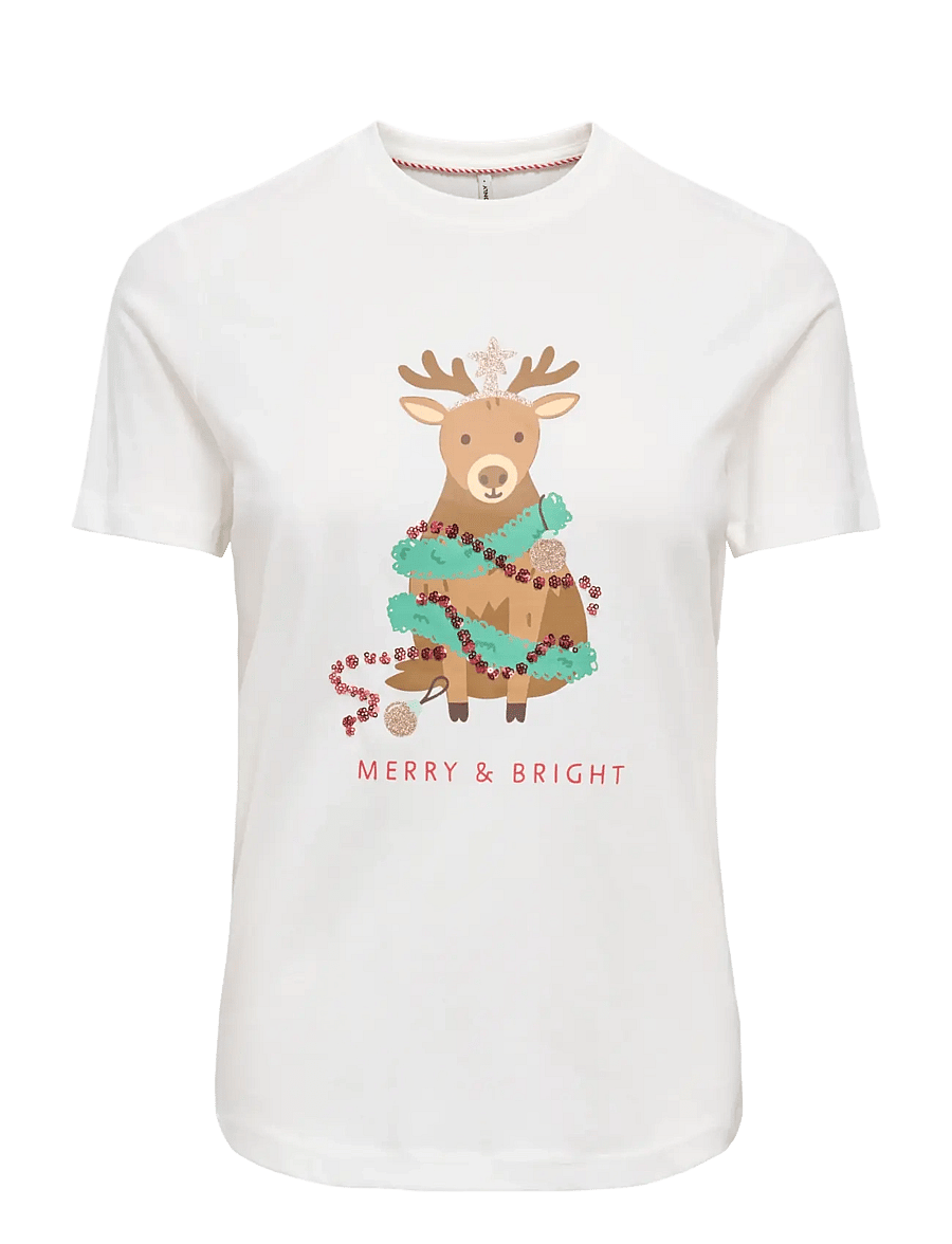 ONLY - ONLXMAS YRSA CHRISTMAS S/S TOP JRS - t-shirts - cloud dancer - 0