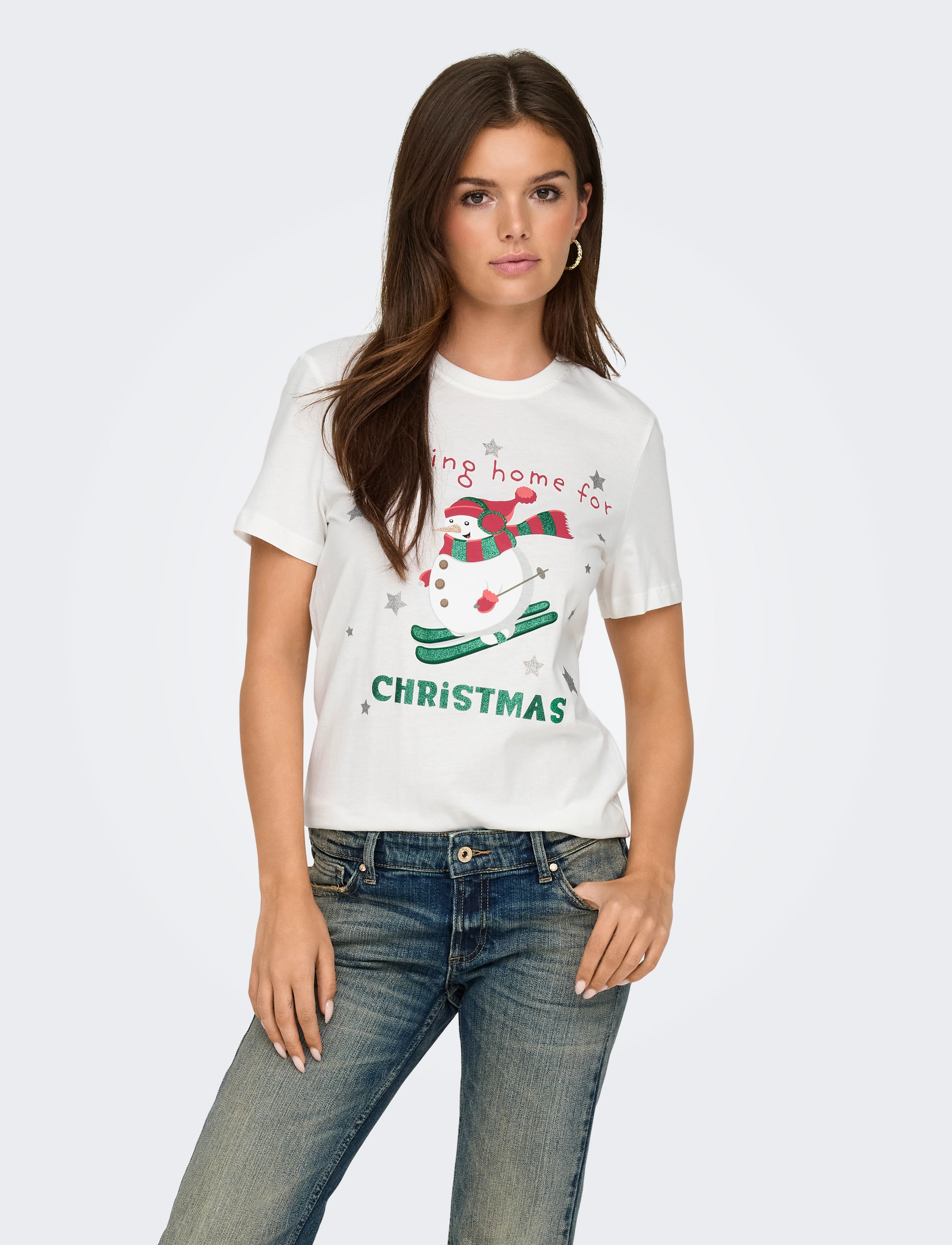 ONLY ONLXMAS LIFE YRSA CHRISTMAS S/S TOP JRS - T-shirts & Toppe - CLOUD DANCER / white