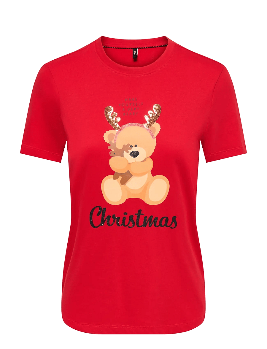 ONLY - ONLXMAS YRSA CHRISTMAS S/S TOP JRS - t-shirts - urban red - 0