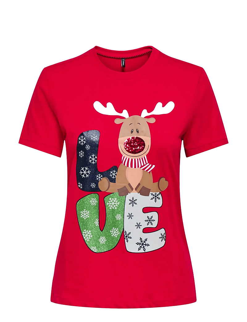ONLY - ONLXMAS LIFE YRSA CHRISTMAS S/S TOP JRS - t-särgid - urban red - 0