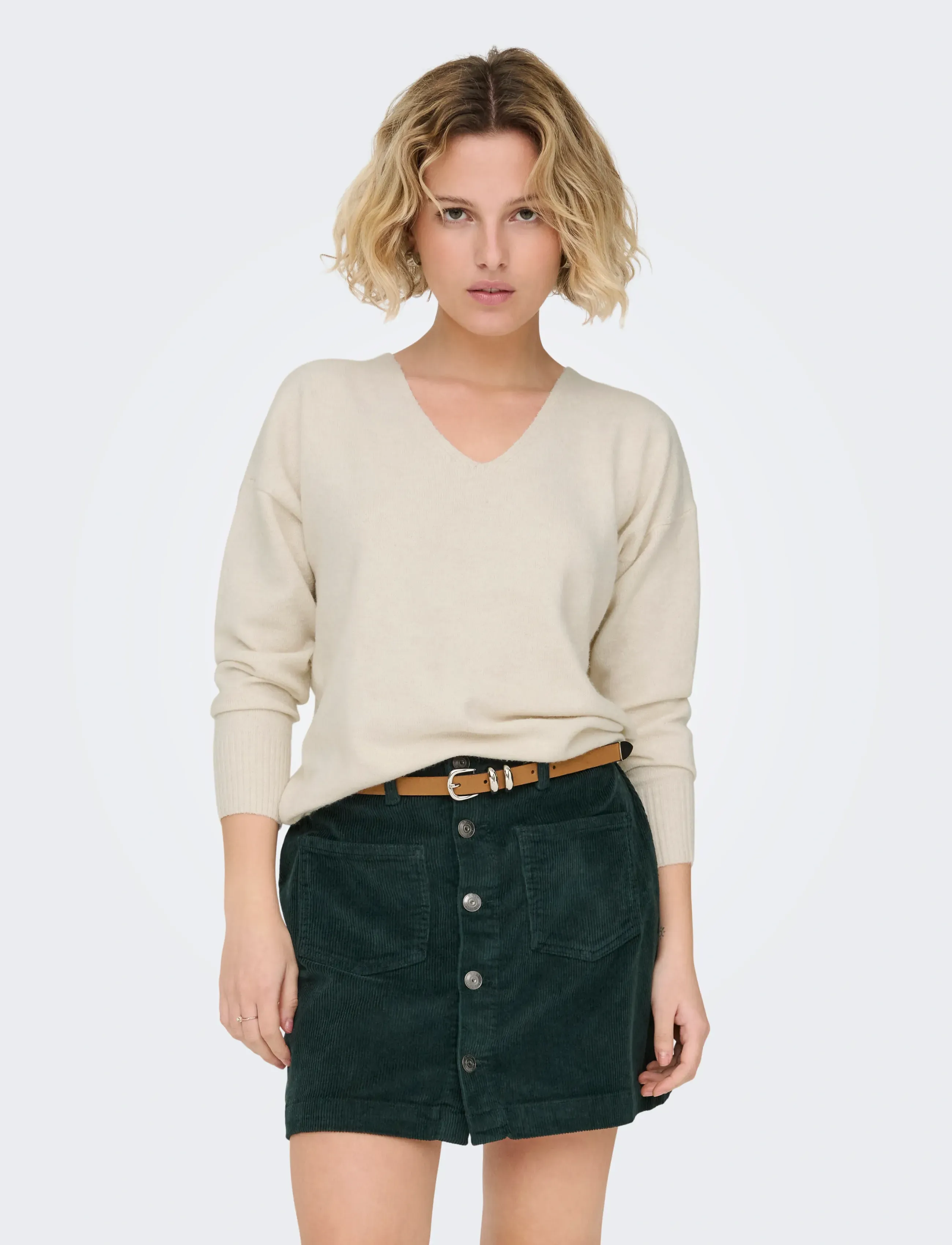 ONLY Onlrica L/S V-Neck Pullo Knt Noos, Damen, V-Ausschnitt Strickpullover, Creme, Gr.XS