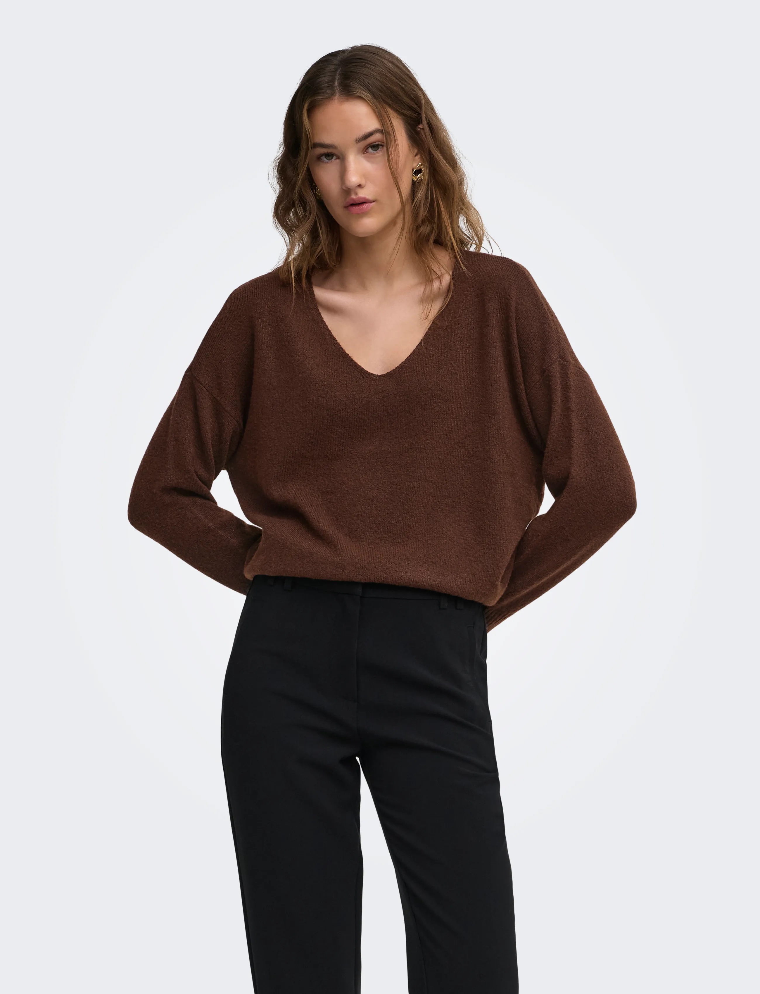 ONLY Onlrica L/S V-Neck Pullo Knt Noos, XS, Knitwear, Braun - Jumpers, Frauen