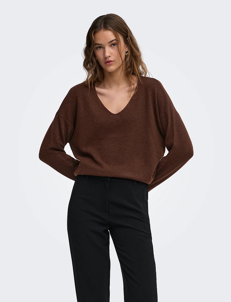 ONLY - ONLRICA L/S V-NECK PULLO KNT NOOS - kampsunid - coffee bean - 0