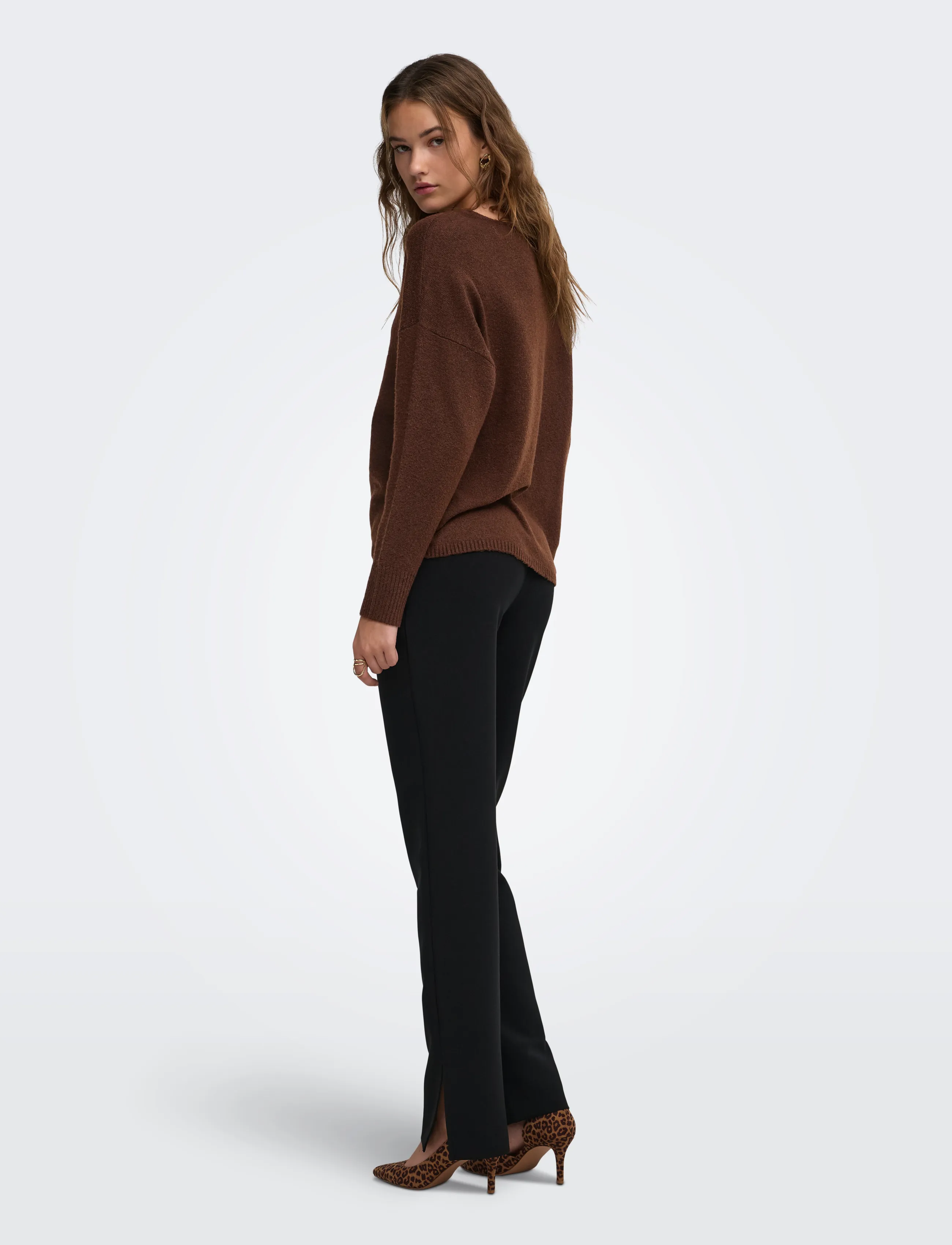ONLY - ONLRICA L/S V-NECK PULLO KNT NOOS - kampsunid - coffee bean - 3