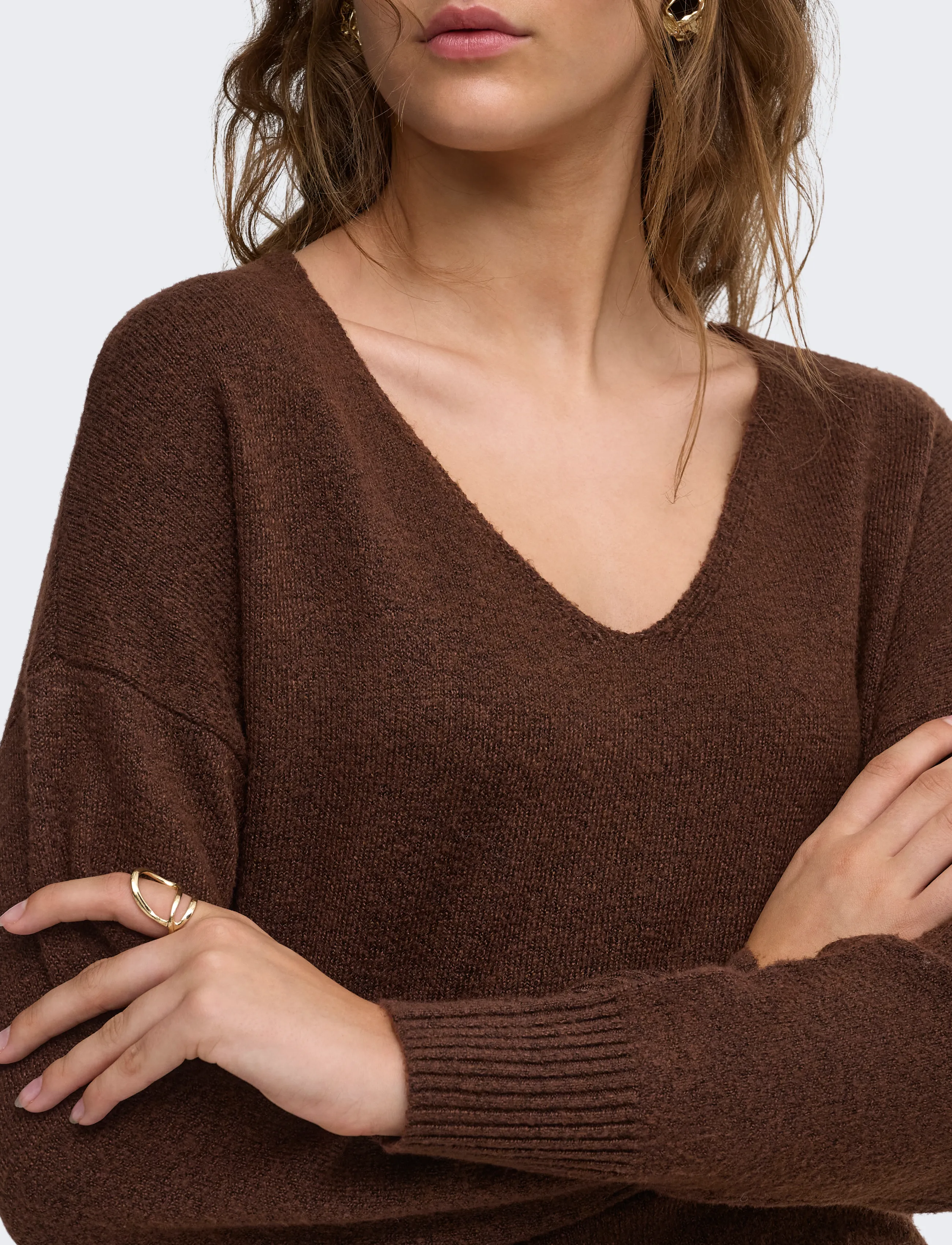 ONLY - ONLRICA L/S V-NECK PULLO KNT NOOS - kampsunid - coffee bean - 5