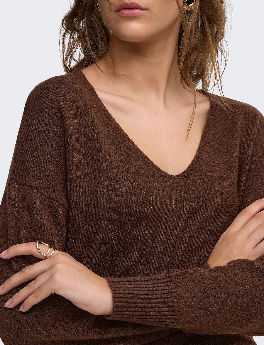 ONLY - ONLRICA L/S V-NECK PULLO KNT NOOS - kampsunid - coffee bean - 5