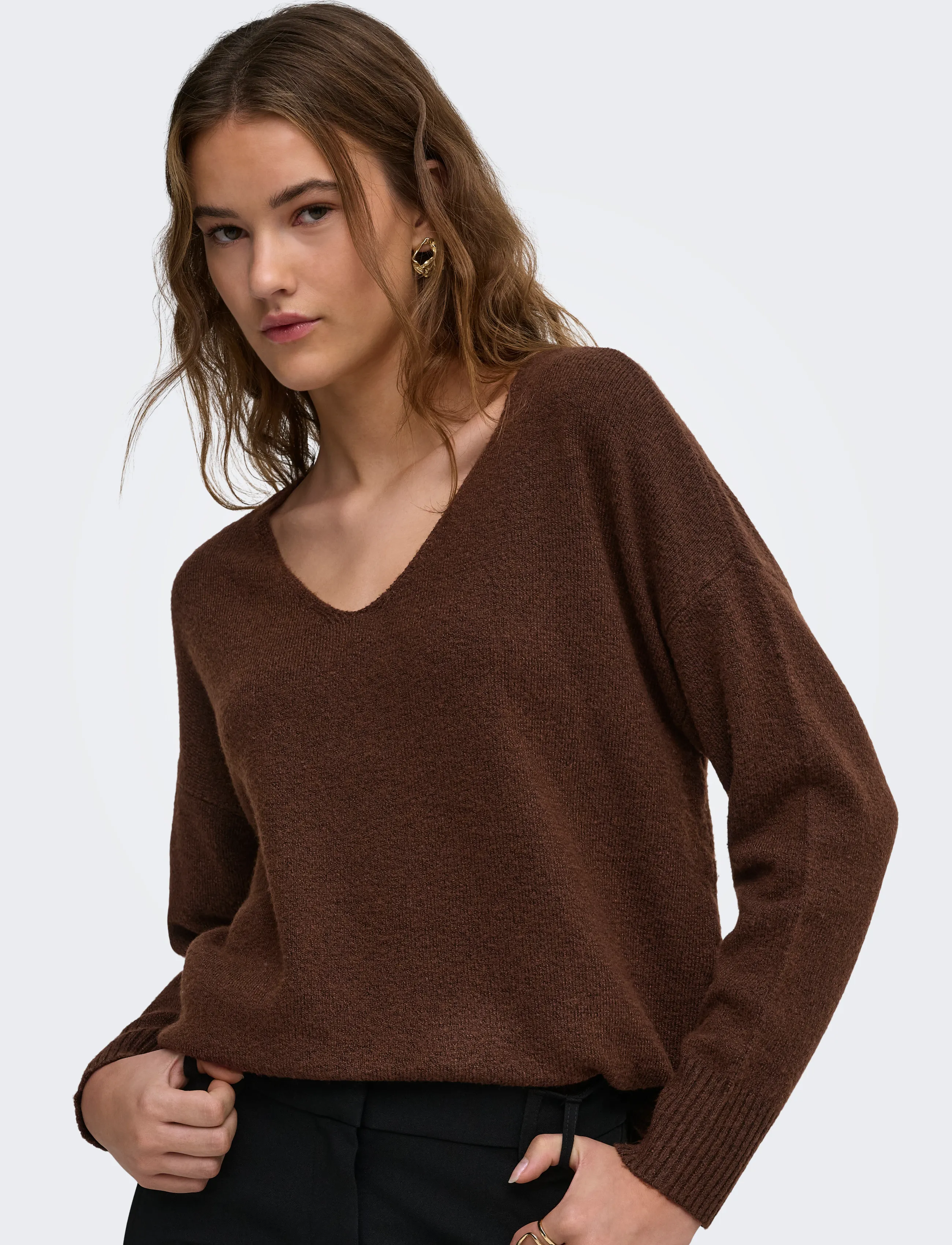 ONLY ONLRICA L/S V-NECK PULLO KNT NOOS - Geburtstag - COFFEE BEAN / brown
