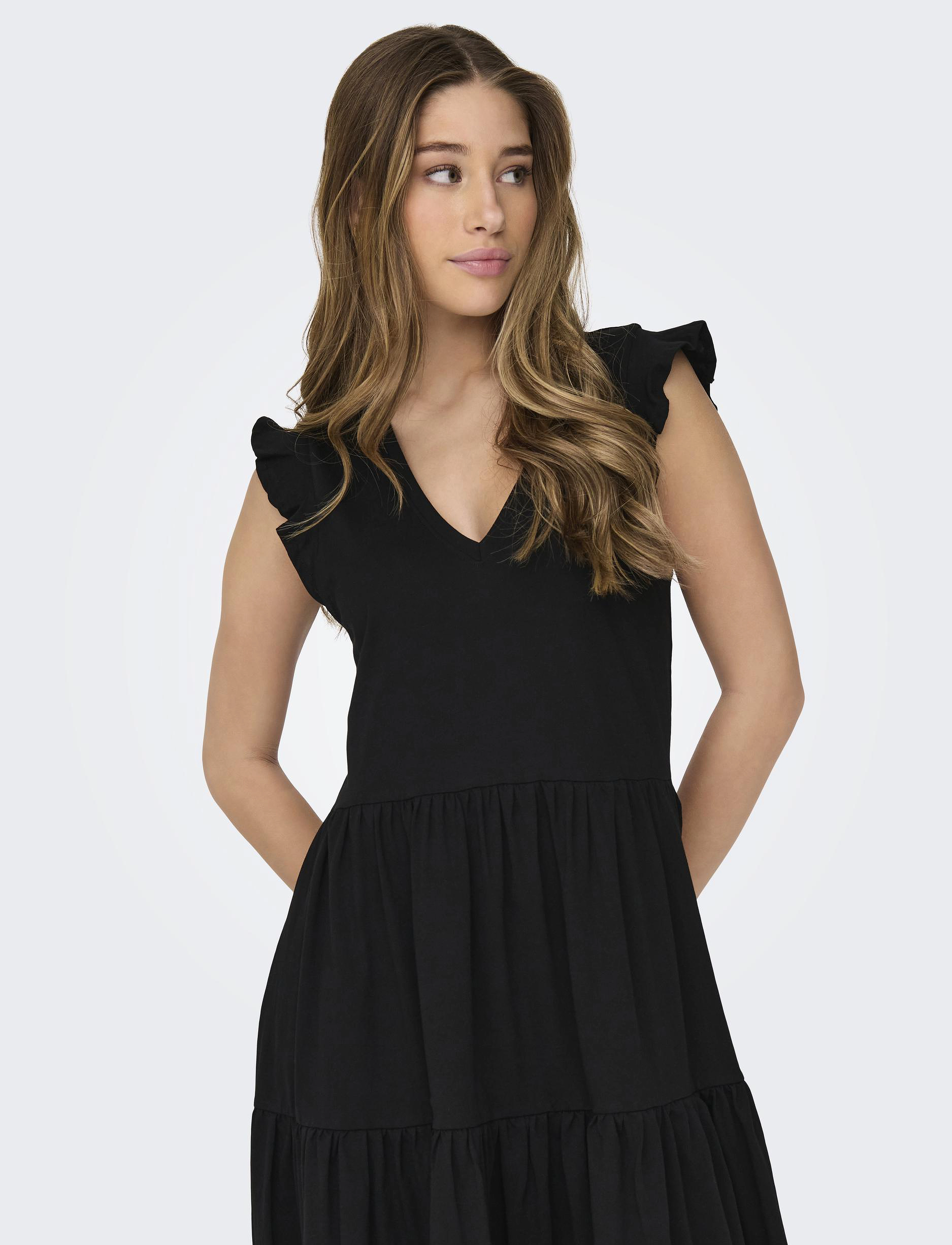 ONLY - ONLMAY LIFE CAP SLEEVES FRILL DRESS JRS - robes d'été - black - 4