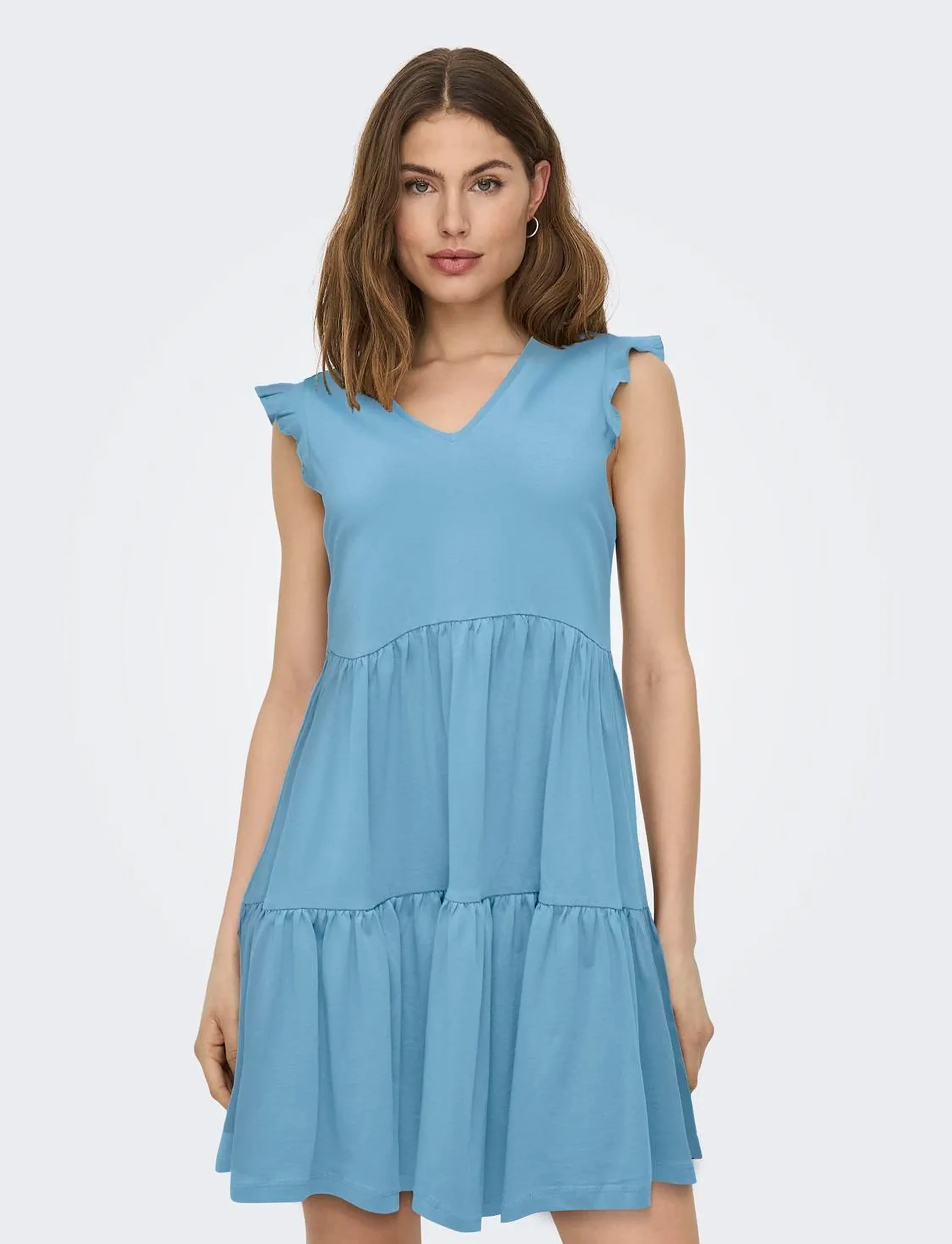 ONLY Onlmay Cap Sleev Fril Dress Jrs Noos, XS, Blue, Kjoler > Kort Kjole, Dame