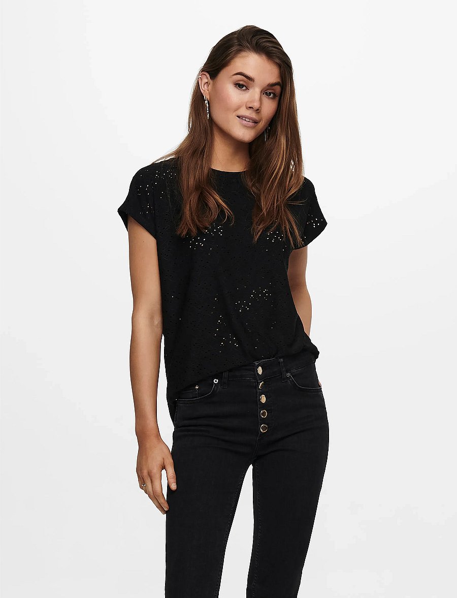 ONLY - ONLSMILLA S/S TOP JRS NOOS - kurzärmelige blusen - black - 5