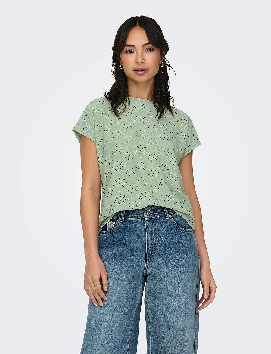 ONLY - ONLSMILLA S/S TOP JRS NOOS - blouses met korte mouwen - frosty green - 0