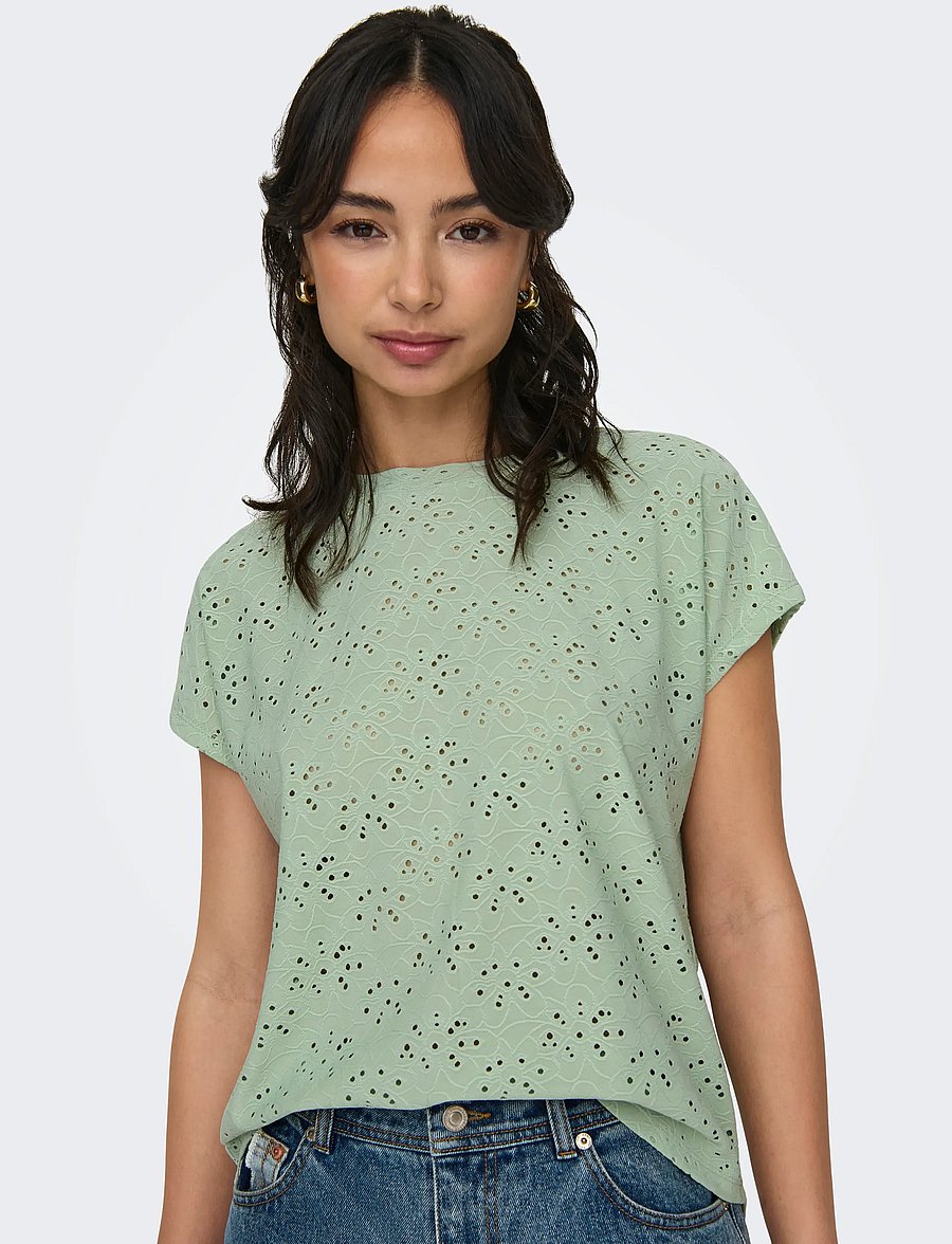 ONLY - ONLSMILLA S/S TOP JRS NOOS - blouses met korte mouwen - frosty green - 5