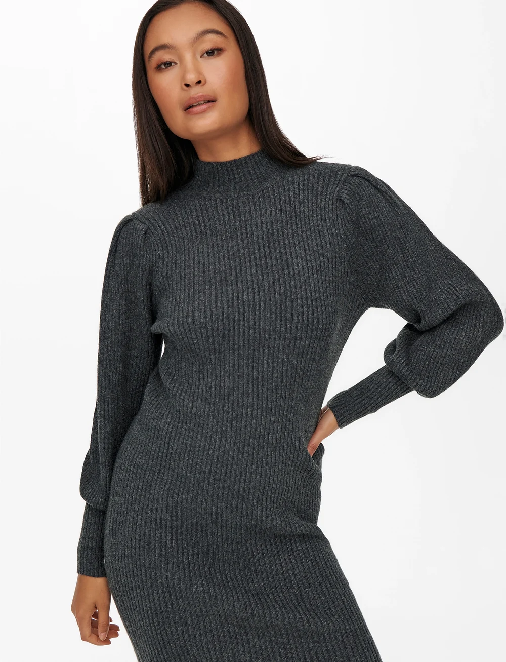 ONLY - ONLKATIA L/S DRESS CC KNT - stramme kjoler - dark grey melange - 5