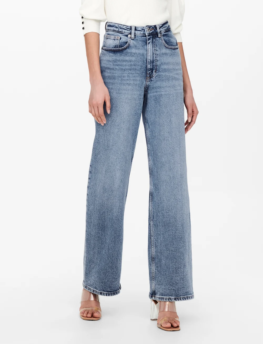 ONLY - ONLJUICY HW WIDE LEG DNM REA365 NOOS - hosen mit weitem bein - medium blue denim - 0