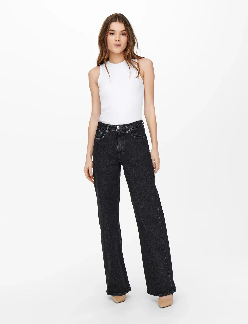 ONLY - ONLJUICY HW WIDE LEG DNM REA244 NOOS - sirge säärega teksad - black denim - 4
