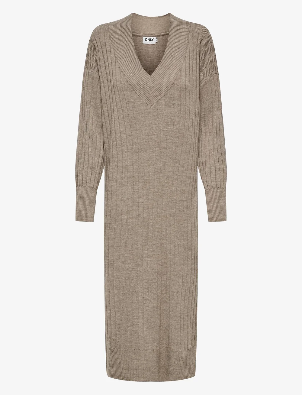 ONLY - ONLNEW TESSA L/S MIDI V DRESS KNT - stickade klänningar - beige - 1