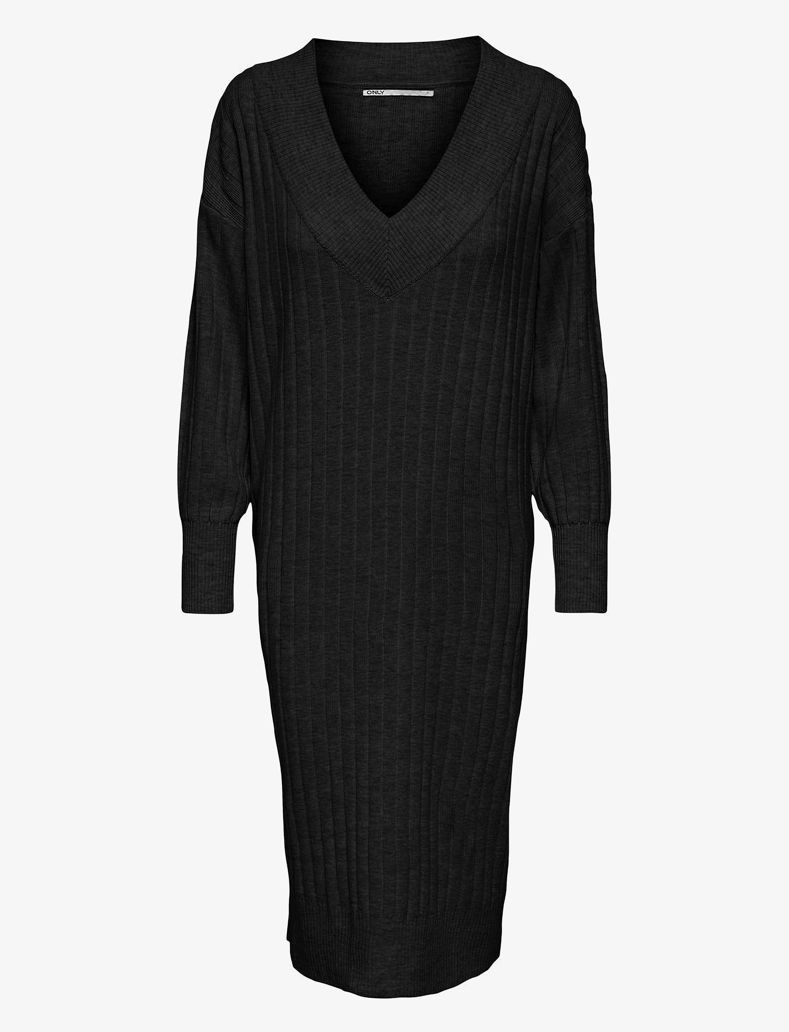 ONLY ONLNEW TESSA L/S MIDI V DRESS KNT NOOS - Midi kjoler - BLACK / black