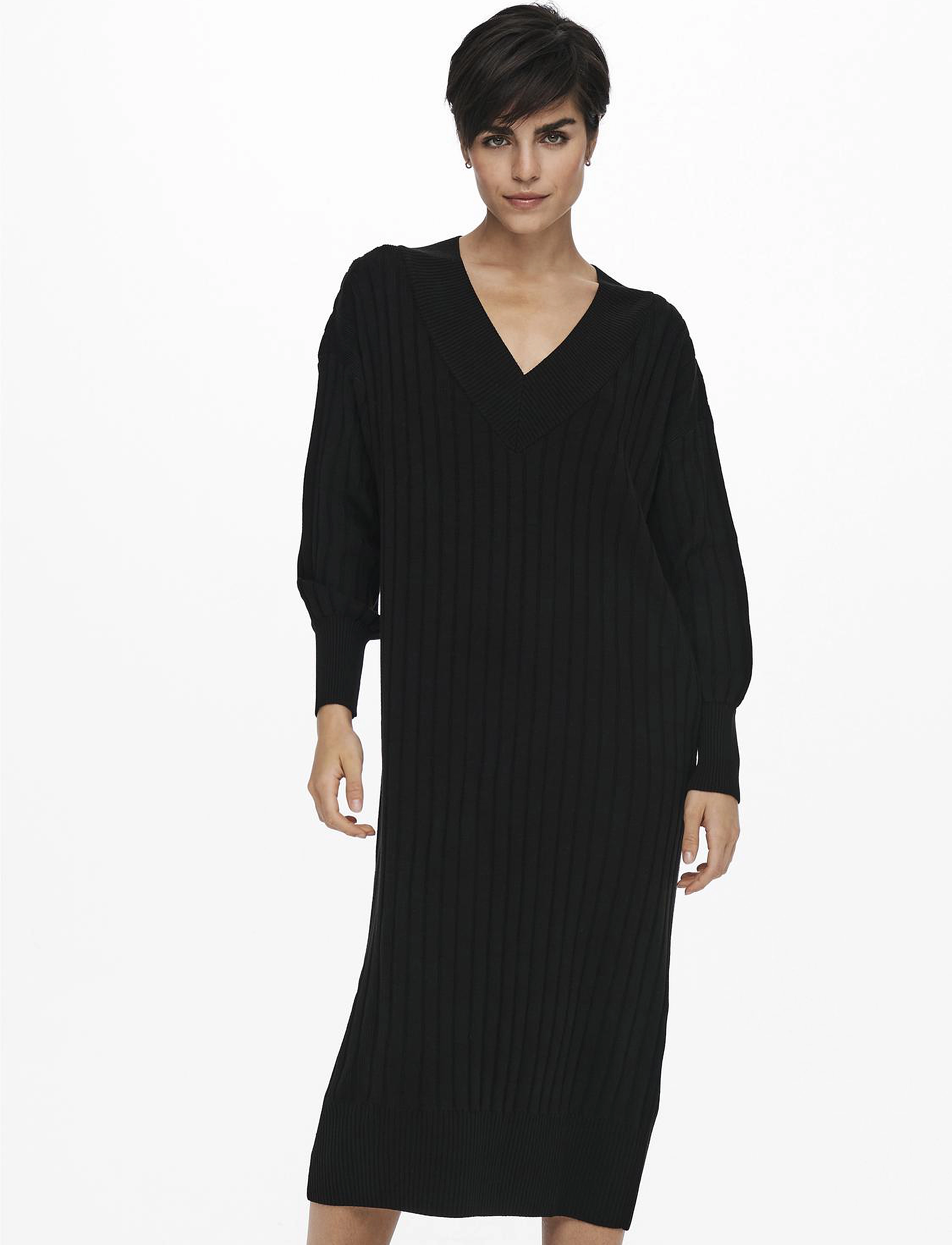 ONLY ONLNEW TESSA L/S MIDI V DRESS KNT NOOS - Strikkjoler - BLACK / black