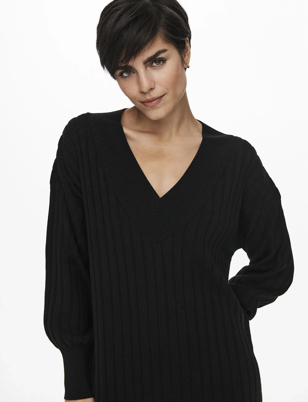 ONLY - ONLNEW TESSA L/S MIDI V DRESS KNT - knitted dresses - black - 4