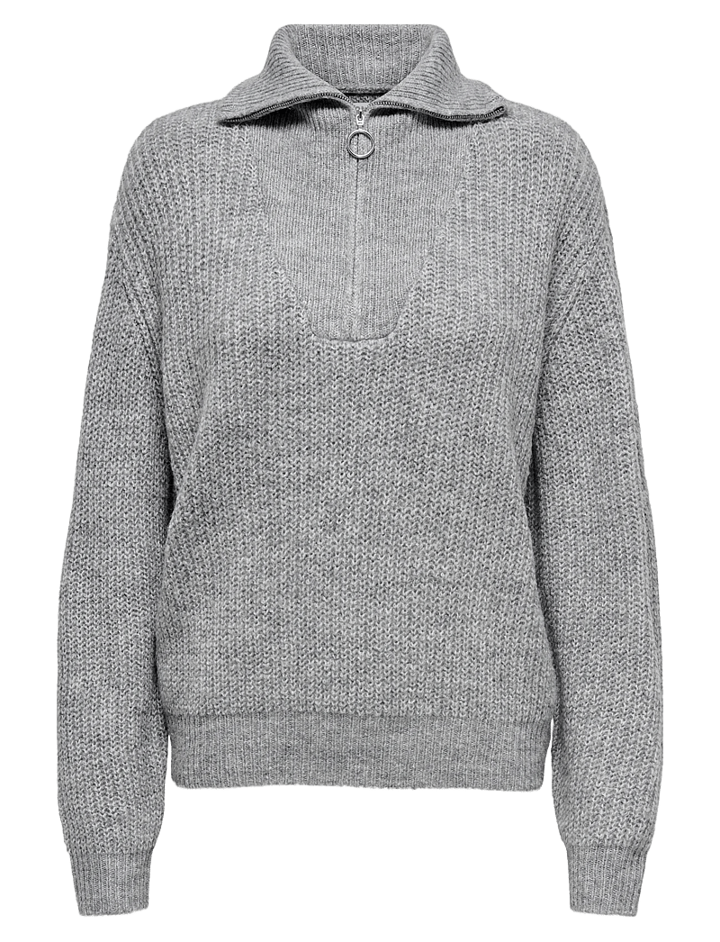 ONLY - ONLBAKER L/S ZIP PULLOVER KNT NOOS - stickade tröjor - medium grey melange - 1