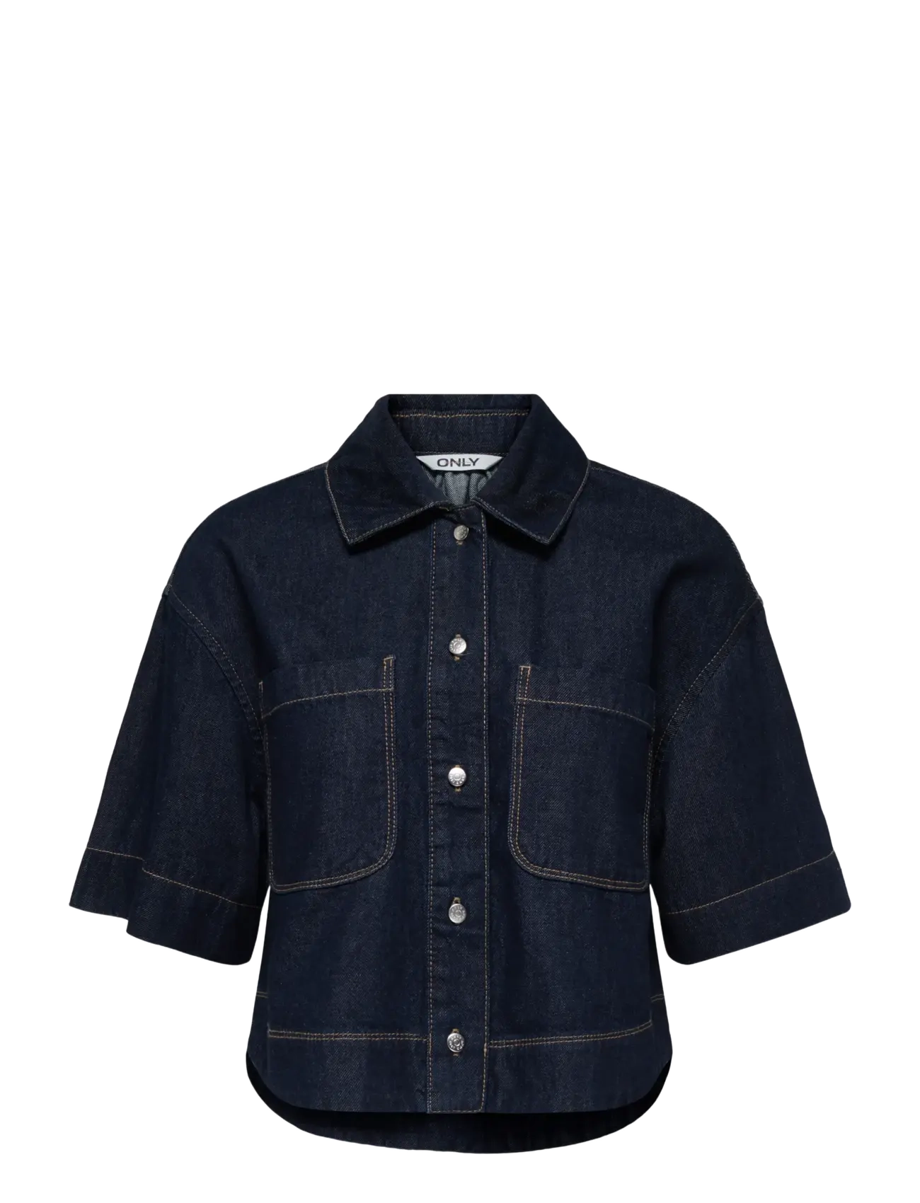 ONLY ONLCLEO LIFE SS CROP DNM SHIRT PIM NOOS - T-shirts & Tops - DARK BLUE DENIM / navy