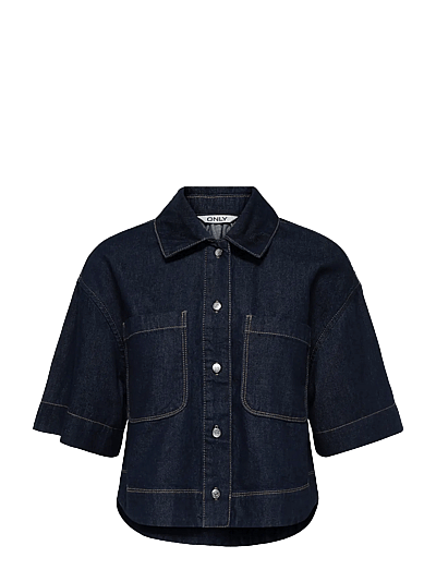 ONLY ONLCLEO LIFE SS CROP DNM SHIRT PIM NOOS - Blusen & Hemden - DARK BLUE DENIM / navy