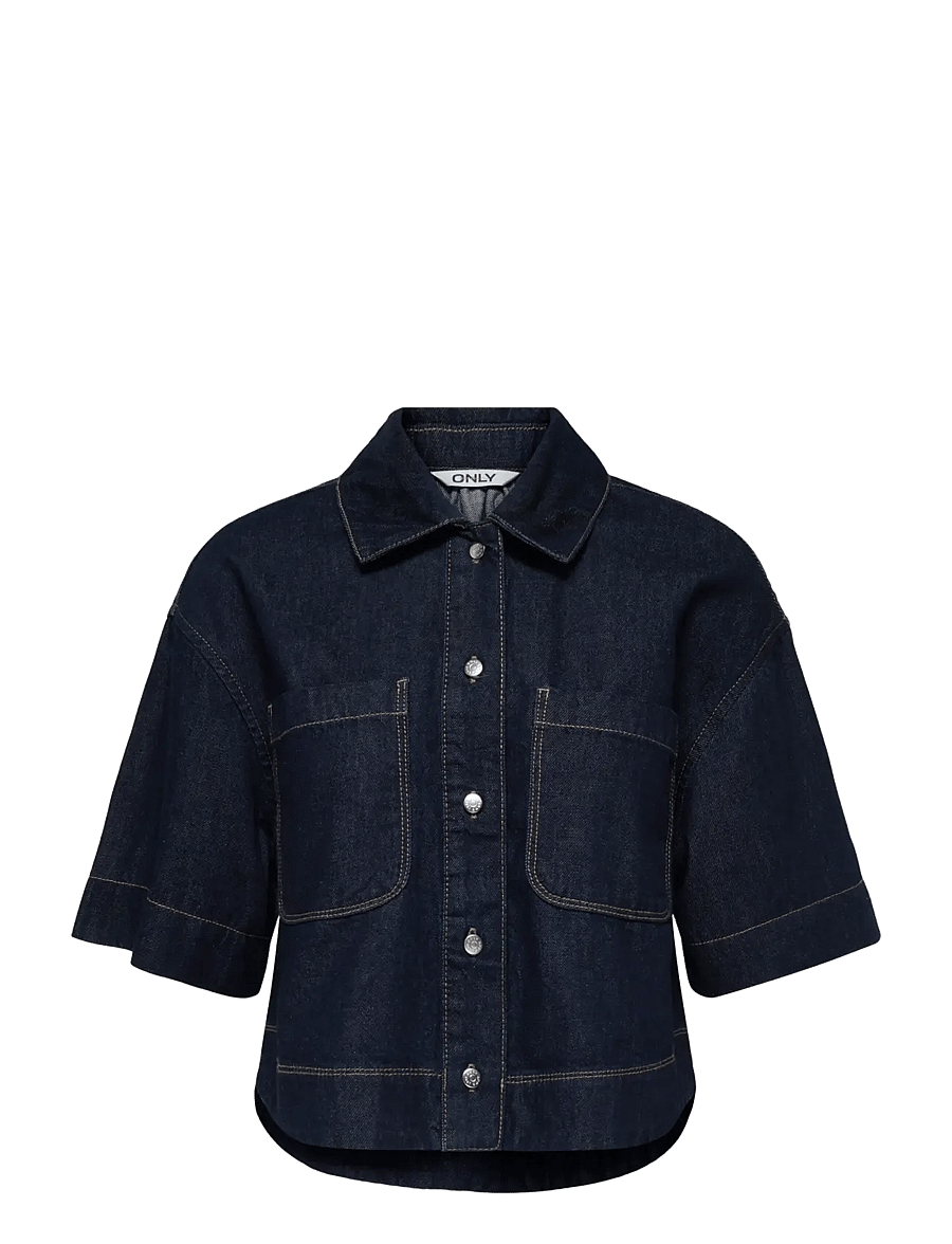 ONLY - ONLCLEO LIFE SS CROP DNM SHIRT PIM NOOS - denimskjorter - dark blue denim - 1