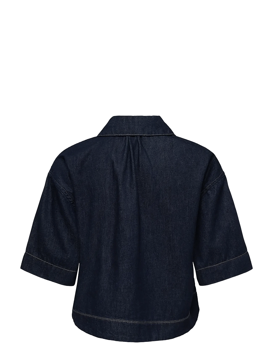 ONLY - ONLCLEO LIFE SS CROP DNM SHIRT PIM NOOS - denimskjorter - dark blue denim - 2