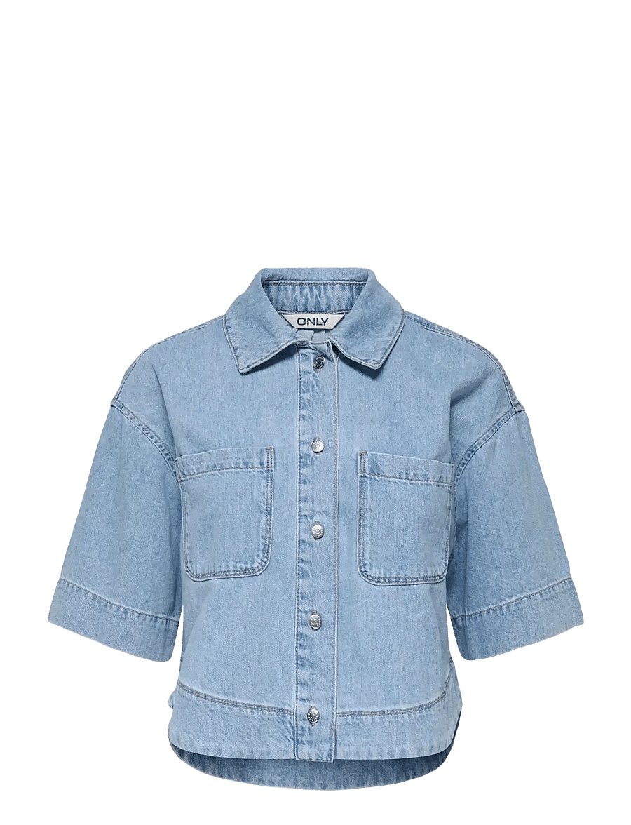 ONLY - ONLCLEO LIFE SS CROP DNM SHIRT PIM NOOS - denimskjorter - light blue denim - 1