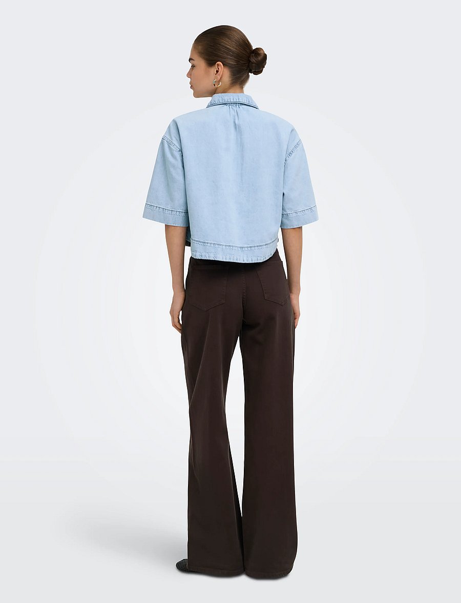 ONLY - ONLCLEO LIFE SS CROP DNM SHIRT PIM NOOS - denimskjorter - light blue denim - 3