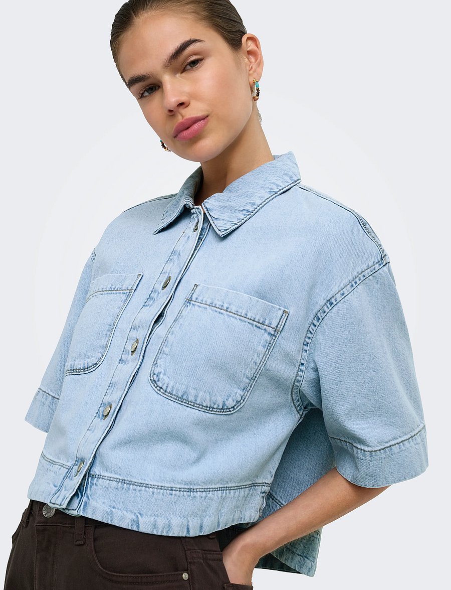 ONLY - ONLCLEO LIFE SS CROP DNM SHIRT PIM NOOS - denimskjorter - light blue denim - 5