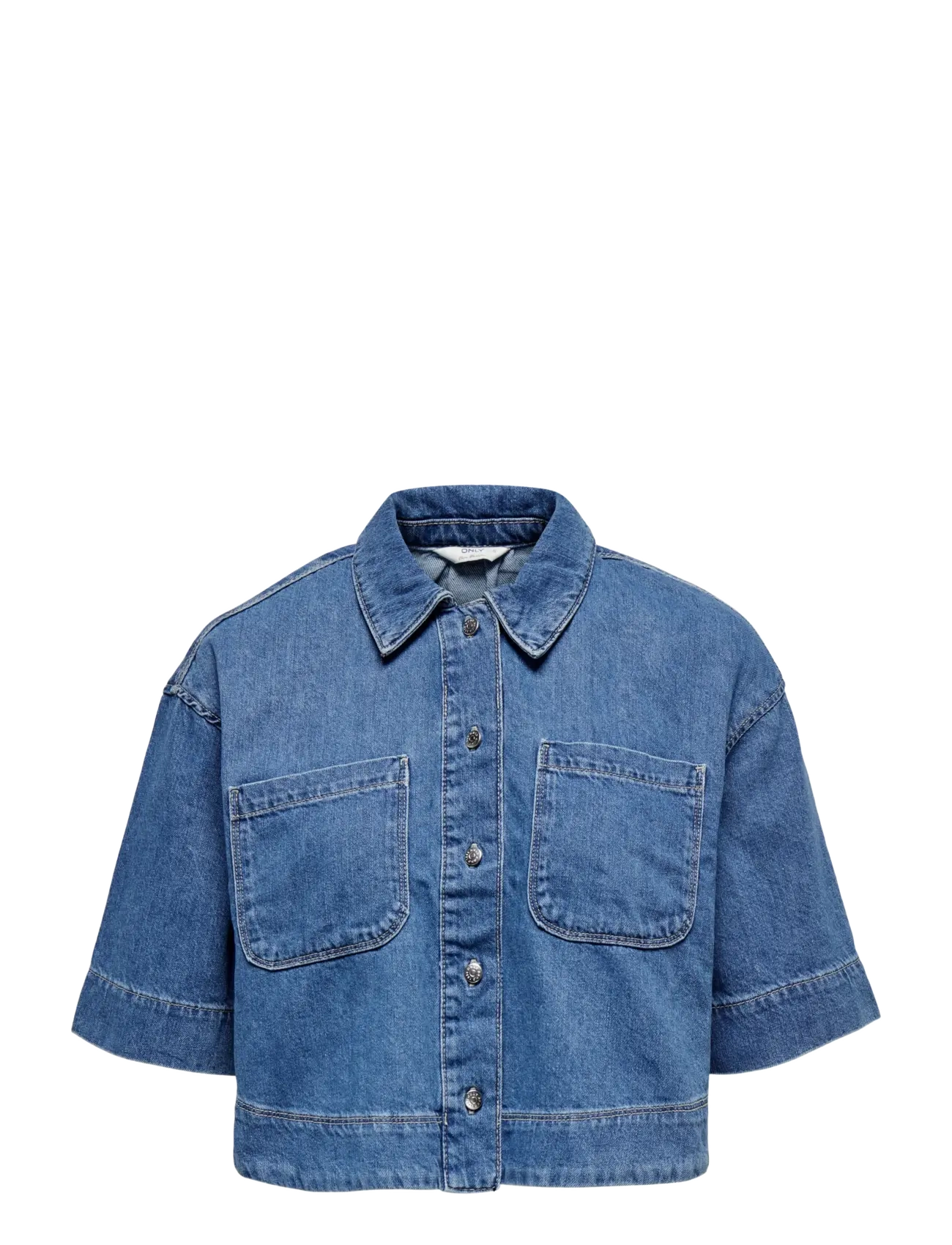 ONLY ONLCLEO LIFE SS CROP DNM SHIRT PIM NOOS - T-shirts & Tops - MEDIUM BLUE DENIM / blue