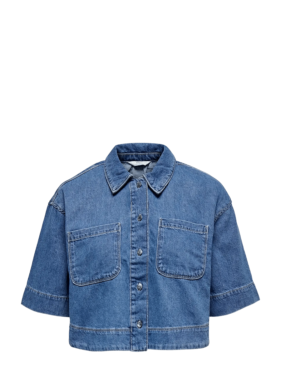 ONLY - ONLCLEO LIFE SS CROP DNM SHIRT PIM NOOS - denimskjorter - medium blue denim - 1