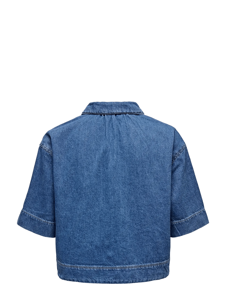ONLY - ONLCLEO LIFE SS CROP DNM SHIRT PIM NOOS - denimskjorter - medium blue denim - 2