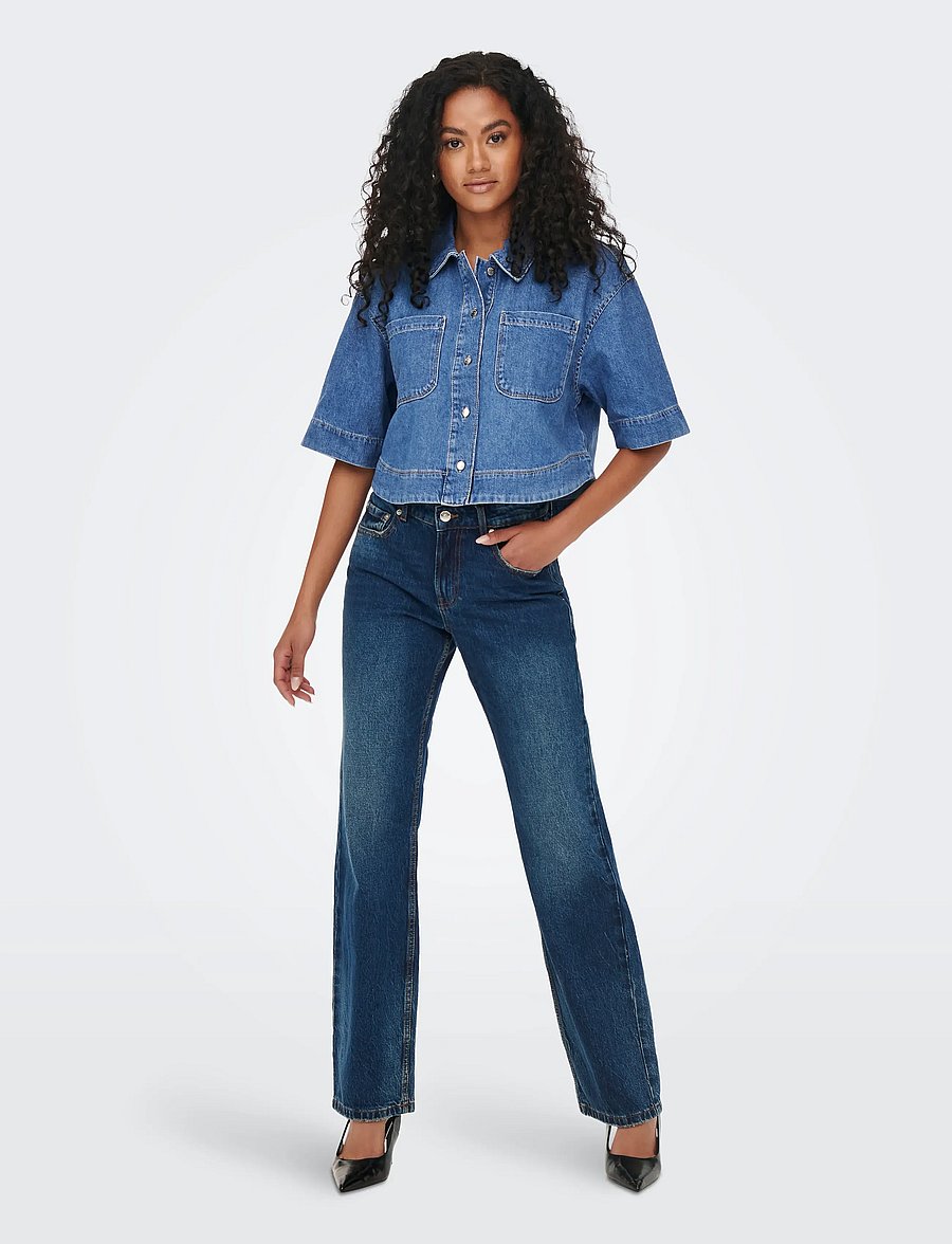 ONLY - ONLCLEO LIFE SS CROP DNM SHIRT PIM NOOS - denimskjorter - medium blue denim - 4