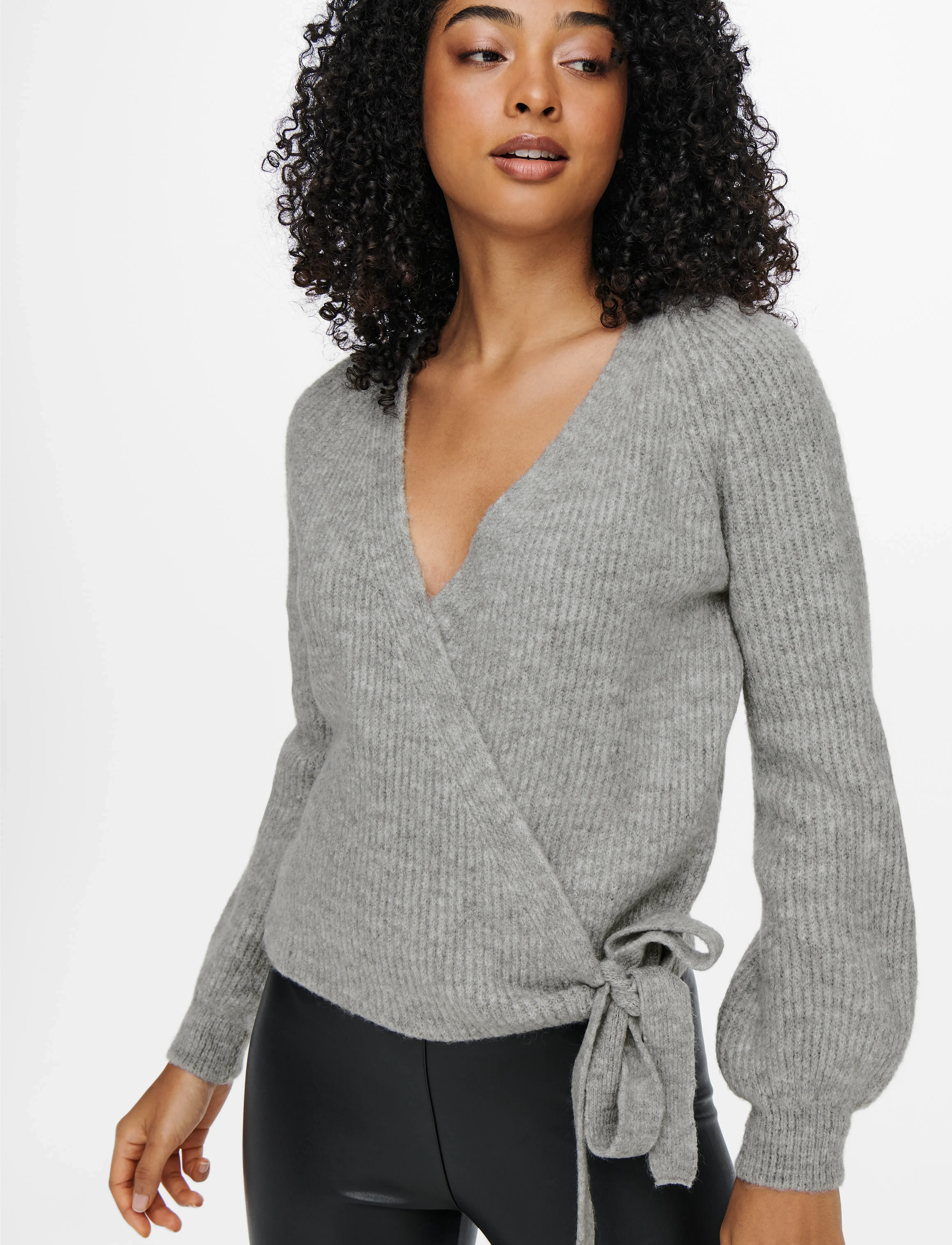 ONLY - ONLMIA L/S WRAP CARDIGAN KNT NOOS - cardigans - light grey melange - 4