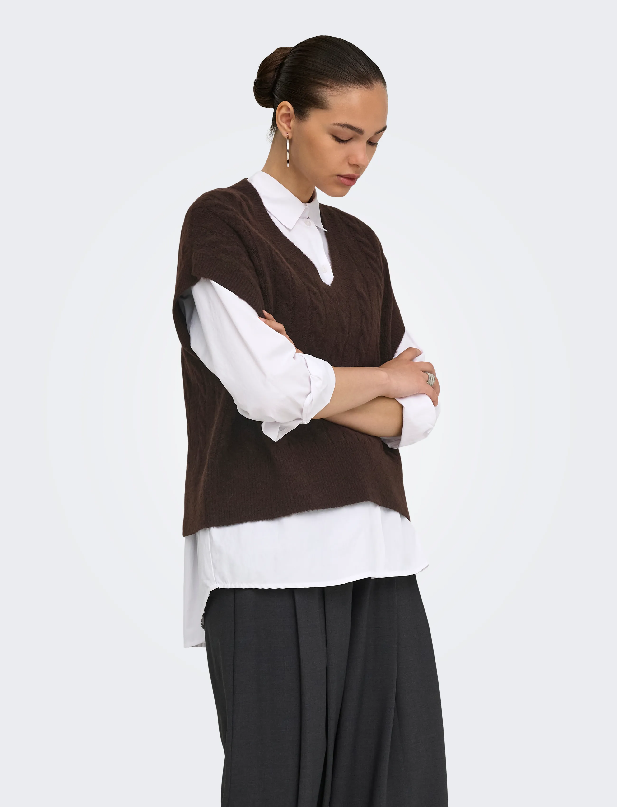 ONLY Onlmelody Vest Knt Noos, XL, Brown, Veste > Strikkede Veste, Dame