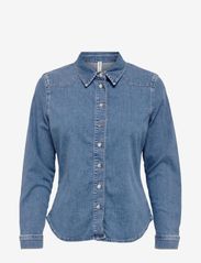 ONLY - ONLBLAIR LS FITTED DNM SHIRT CRO - langärmlige hemden - medium blue denim - 0