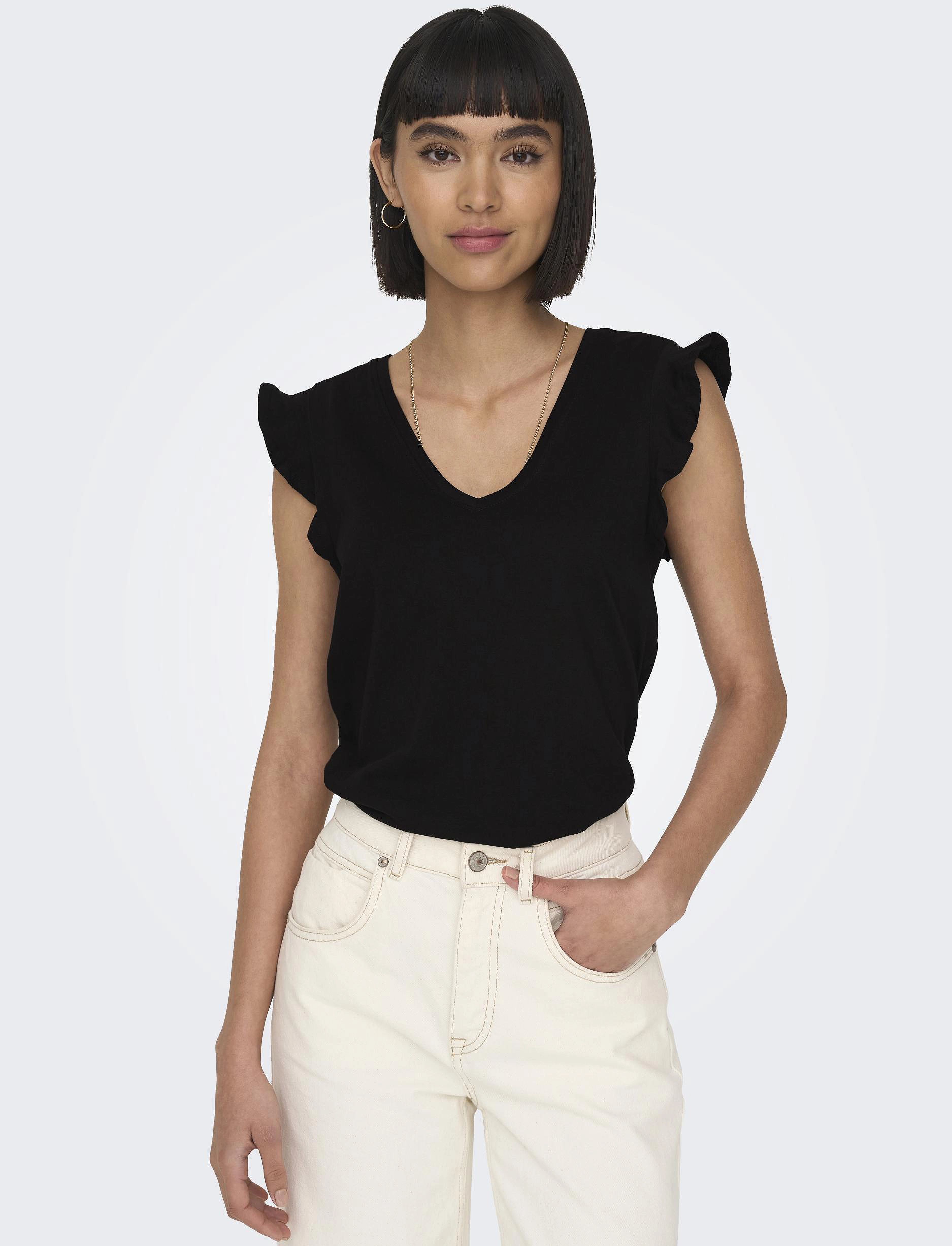 ONLY Onlmay Life S/S Frill V-Neck Top Box Jrs toppar dam – bild 5
