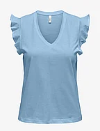 ONLMAY LIFE S/S FRILL V-NECK TOP BOX JRS - CLEAR SKY