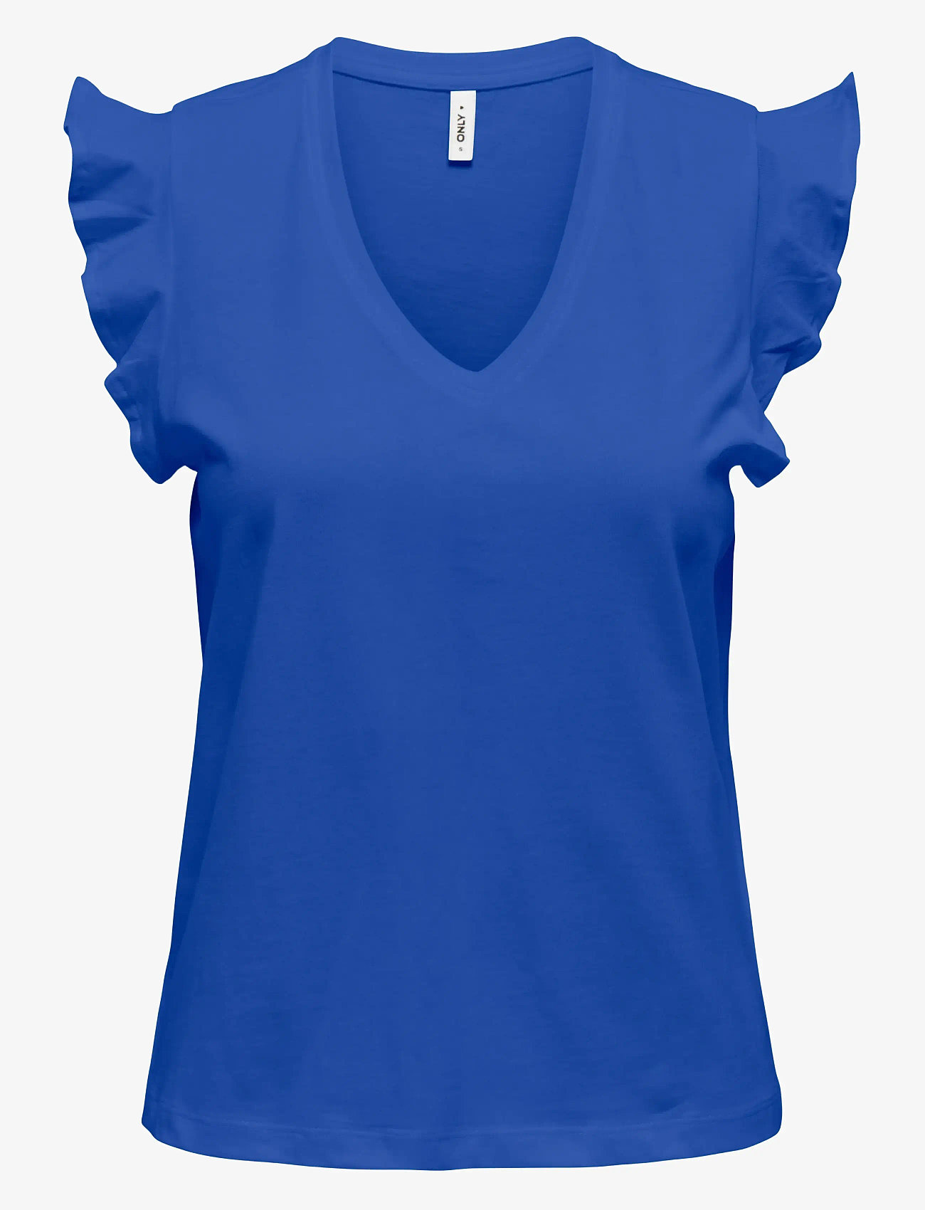 ONLY - ONLMAY LIFE S/S FRILL V-NECK TOP BOX JRS - t-shirts - dazzling blue - 1