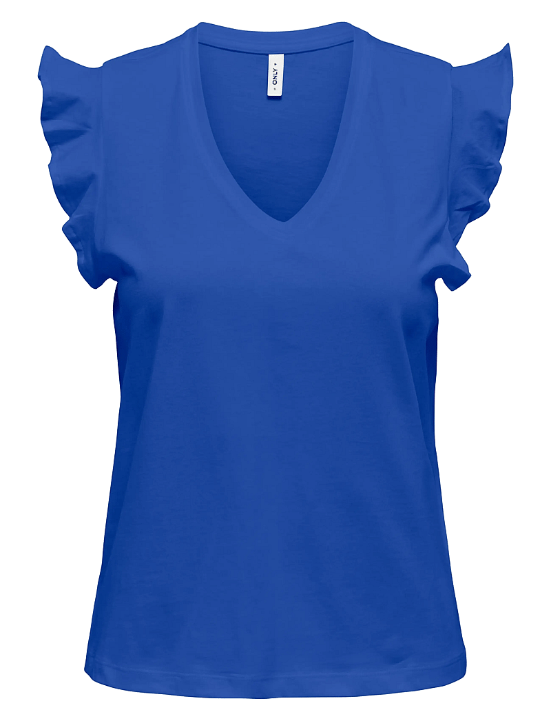 ONLY - ONLMAY LIFE S/S FRILL V-NECK TOP BOX JRS - t-shirts - dazzling blue - 1