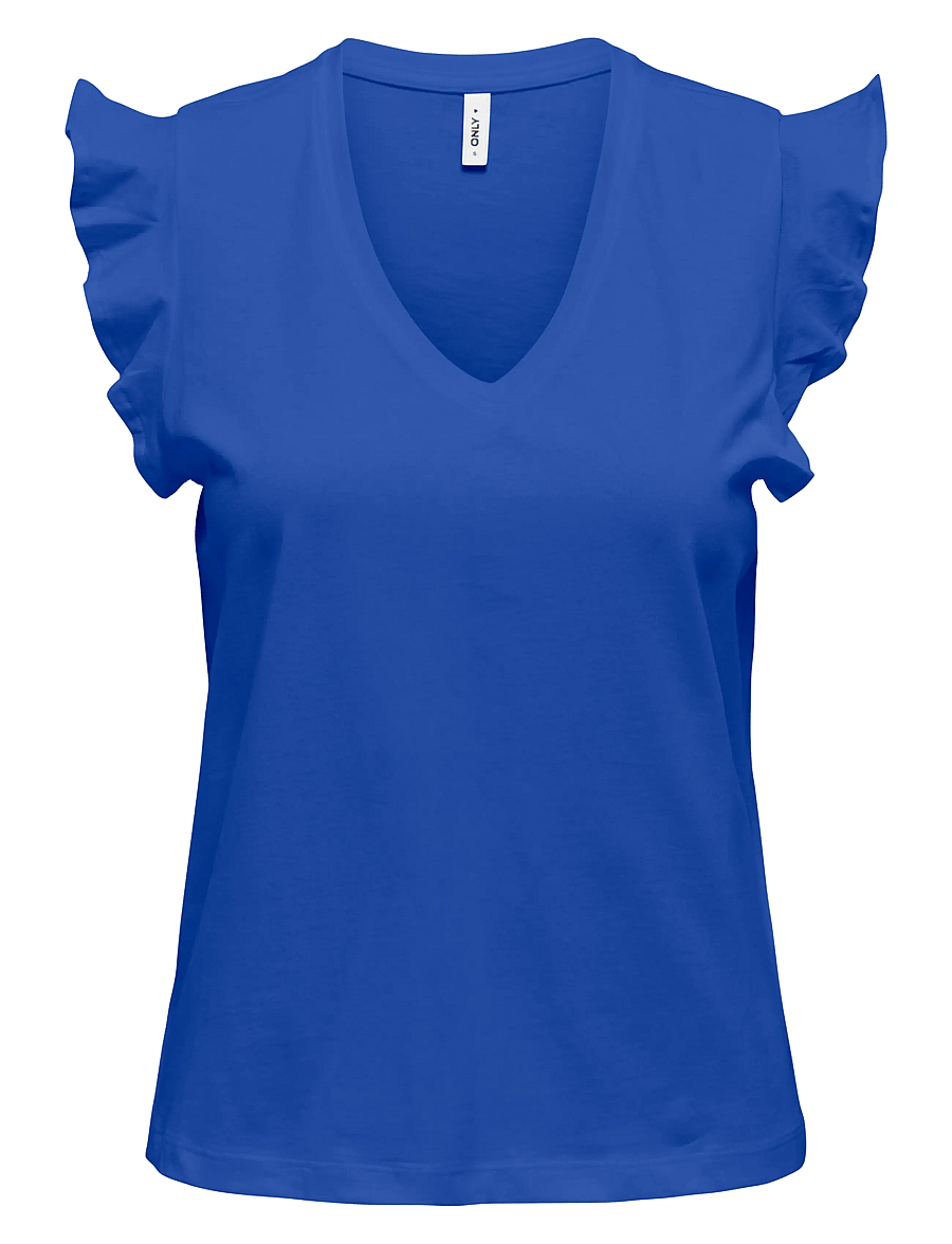 ONLY - ONLMAY LIFE S/S FRILL V-NECK TOP BOX JRS - t-shirts - dazzling blue - 1