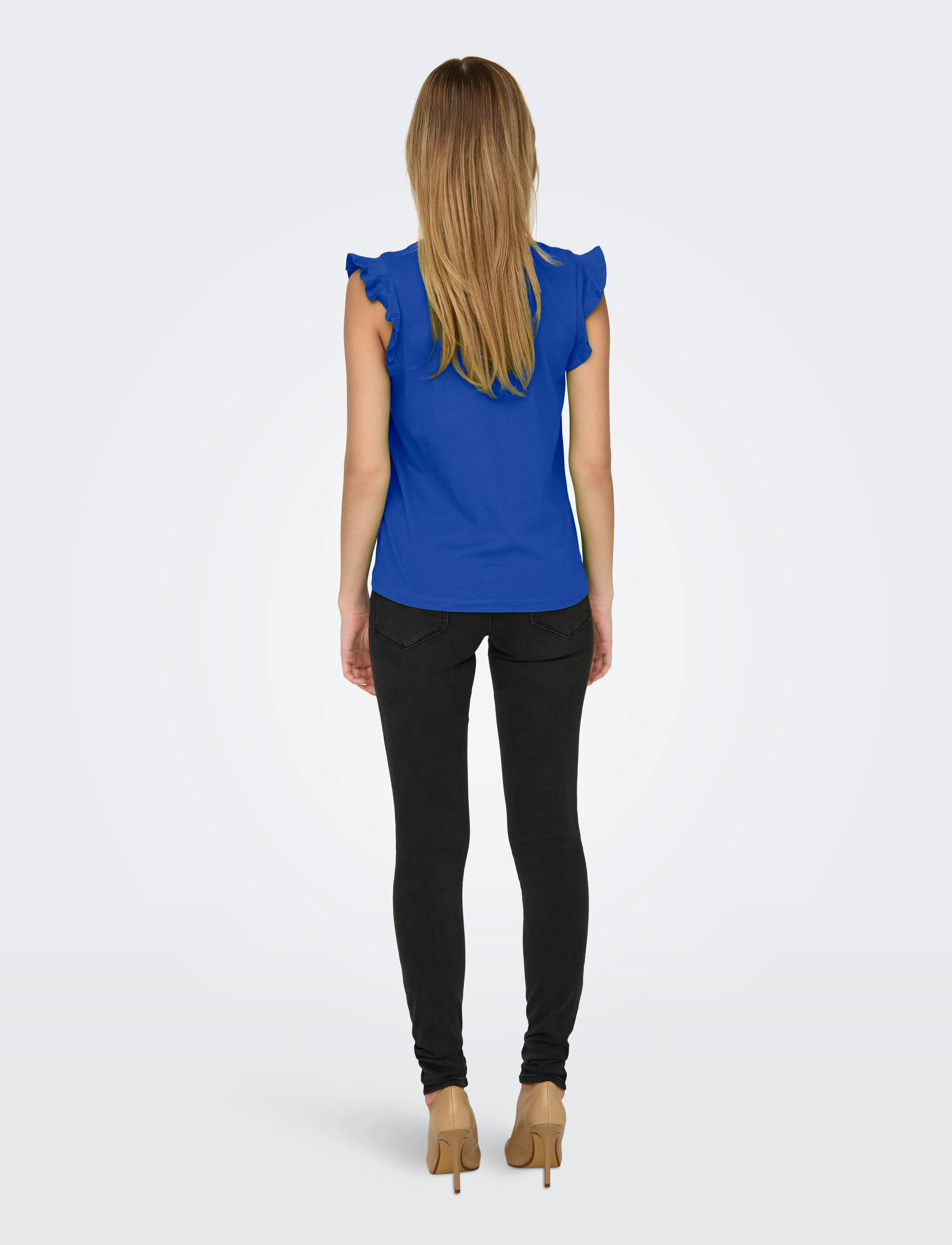 ONLY - ONLMAY LIFE S/S FRILL V-NECK TOP BOX JRS - t-shirts - dazzling blue - 3