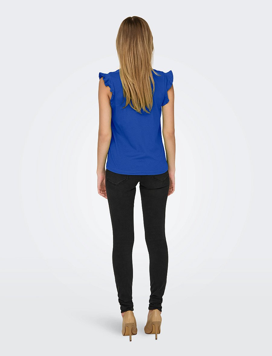 ONLY - ONLMAY LIFE S/S FRILL V-NECK TOP BOX JRS - t-shirts - dazzling blue - 3