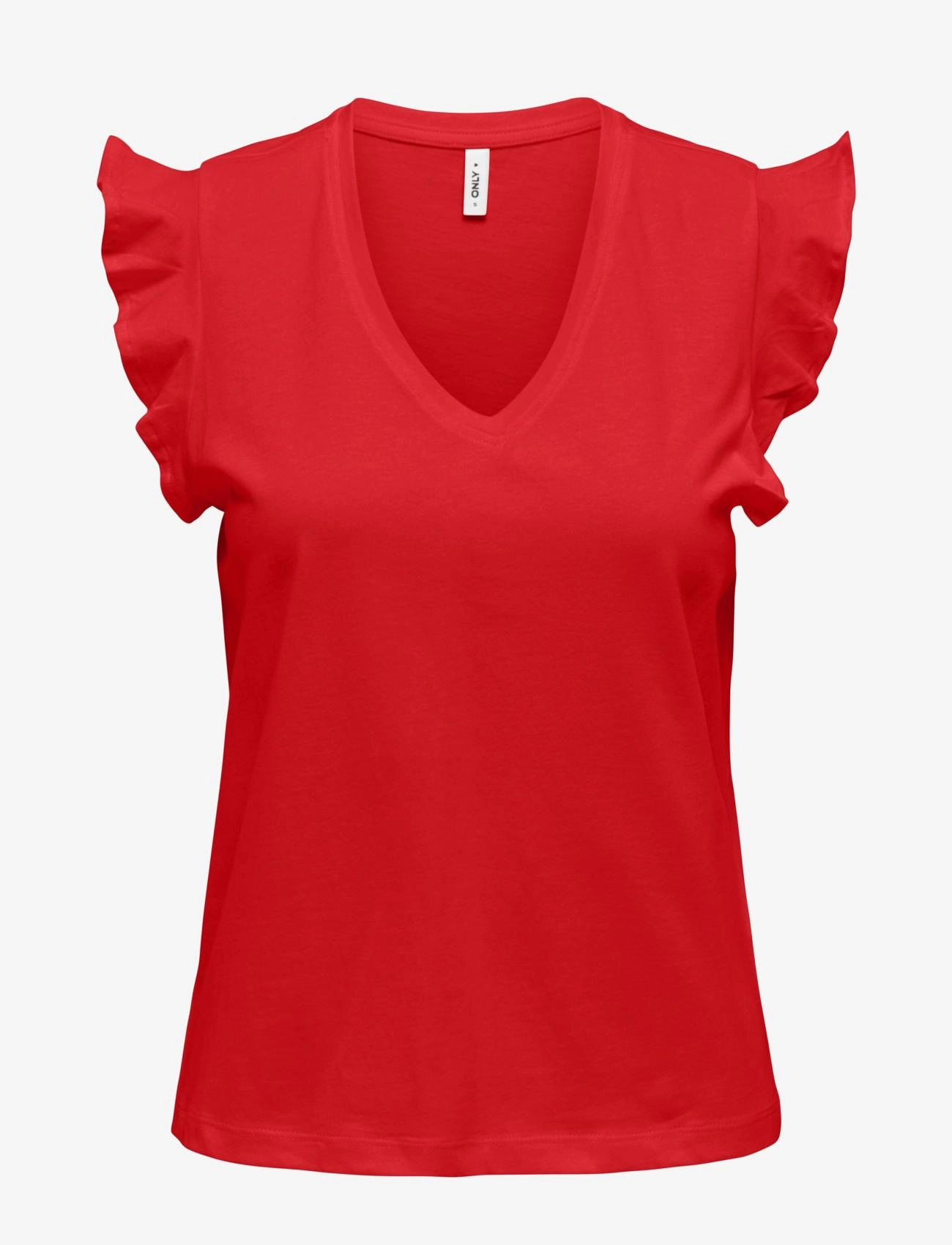 ONLY Onlmay Life S/S Frill V-Ausschnitt Oberteil Box Jrs Rot - M - Damen