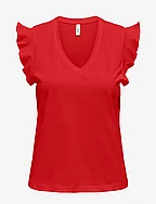 ONLMAY LIFE S/S FRILL V-NECK TOP BOX JRS - FLAME SCARLET