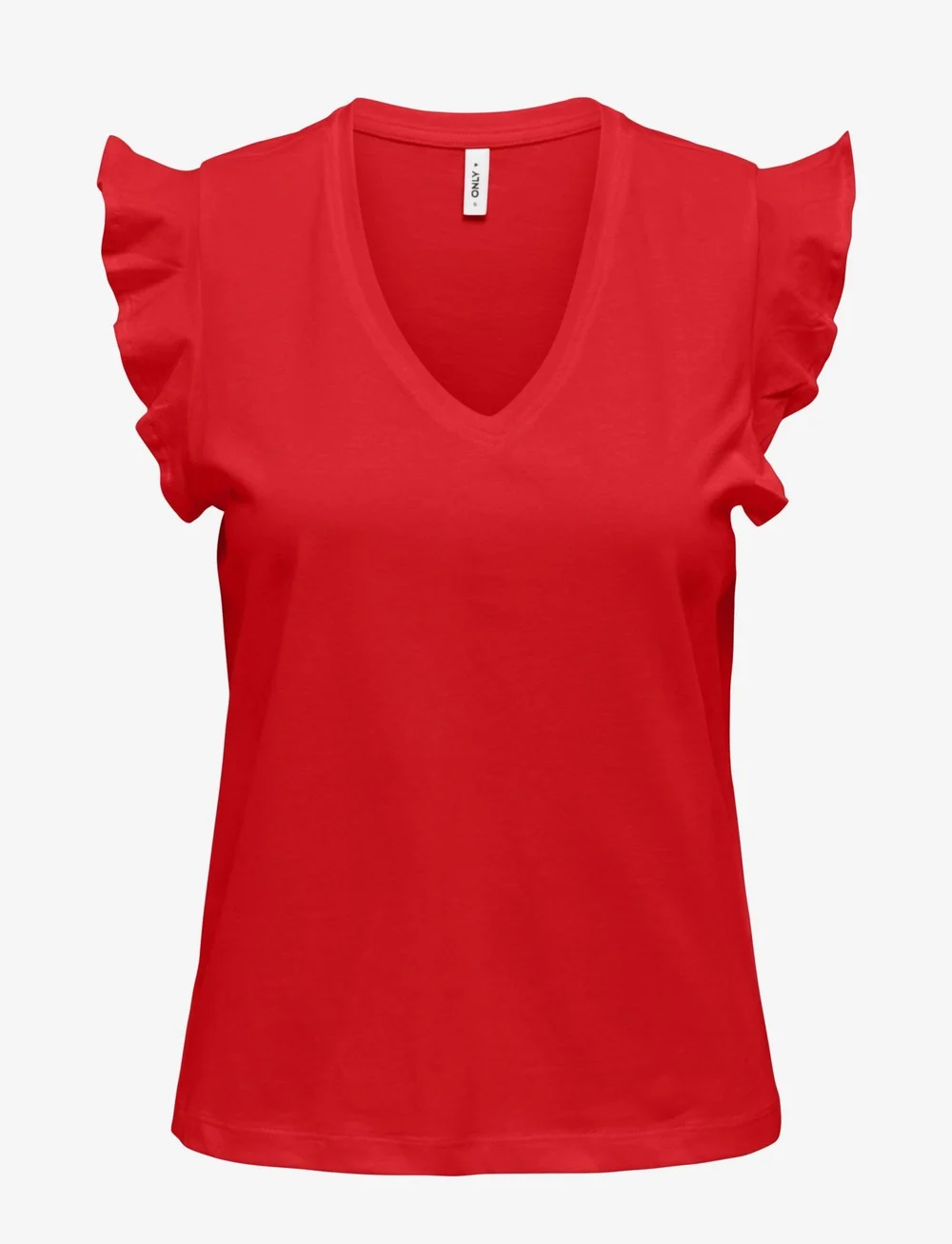 ONLY - ONLMAY LIFE S/S FRILL V-NECK TOP BOX JRS - t-shirts - flame scarlet - 1
